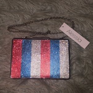 Alessia red white & blue rhinestone striped crossbody purse